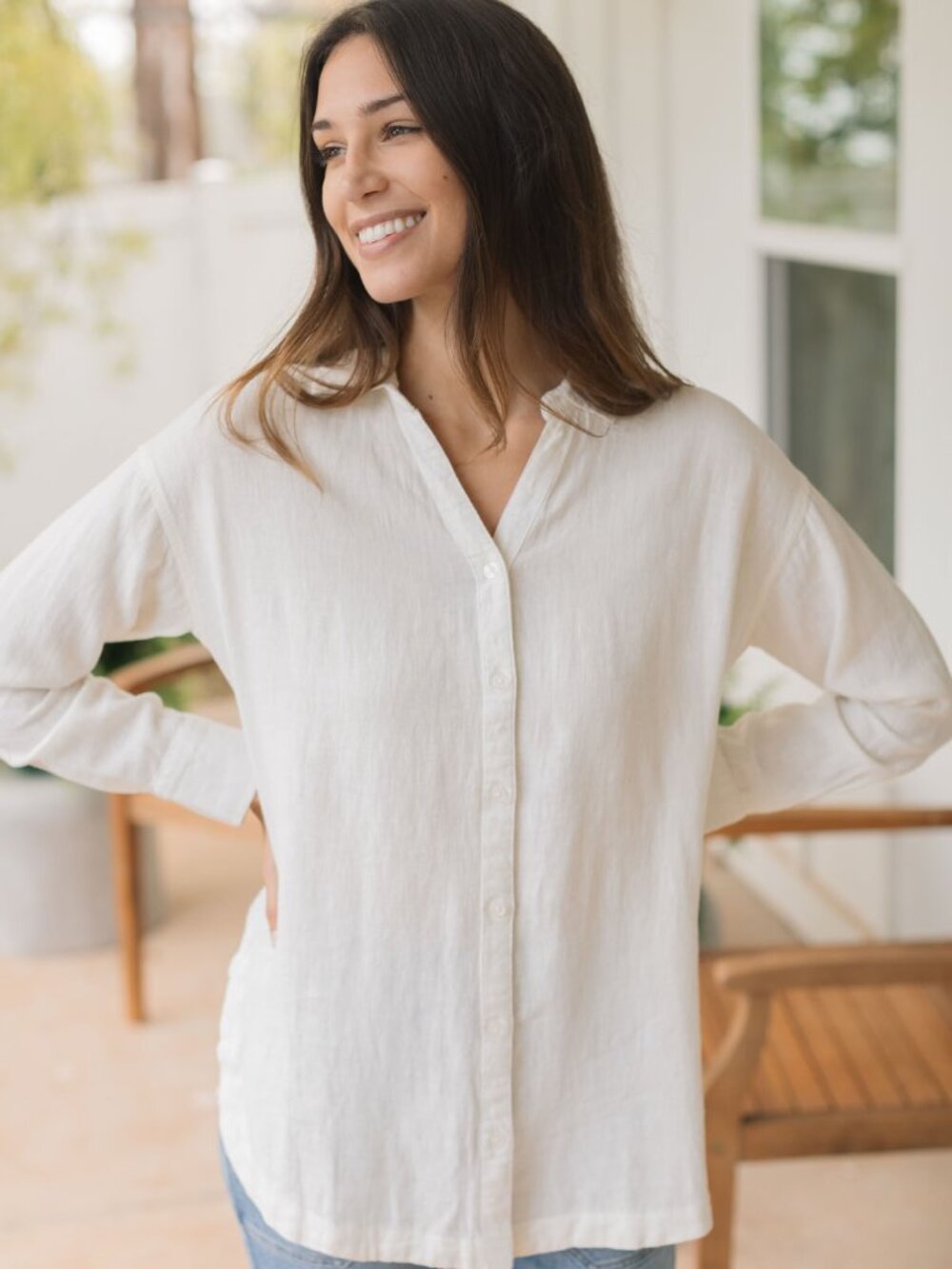 Neuflora Linen Blend Button Up - Rainelle Top